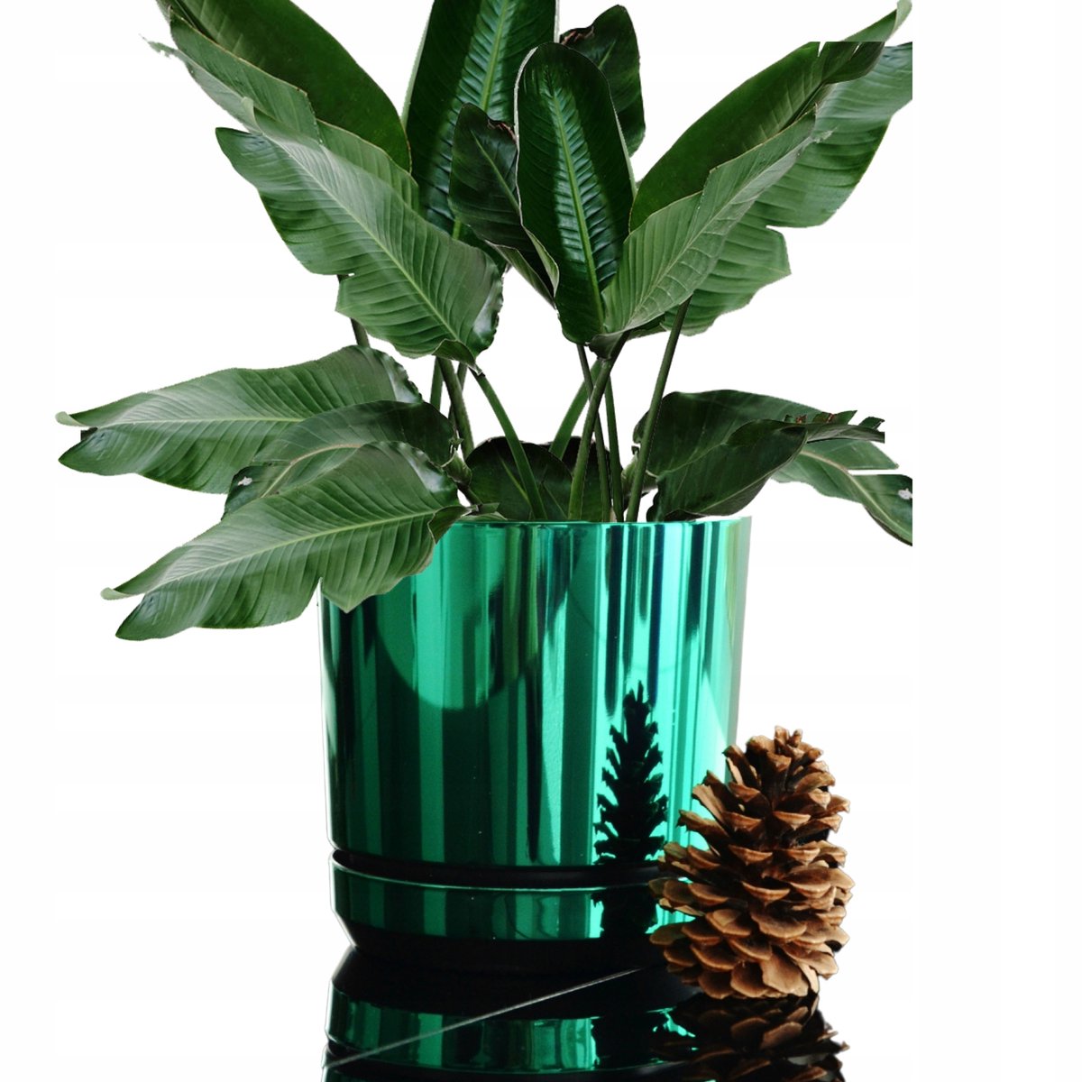 Groene Glanzende Pot met Schotel, 21 cm, Elegant Design