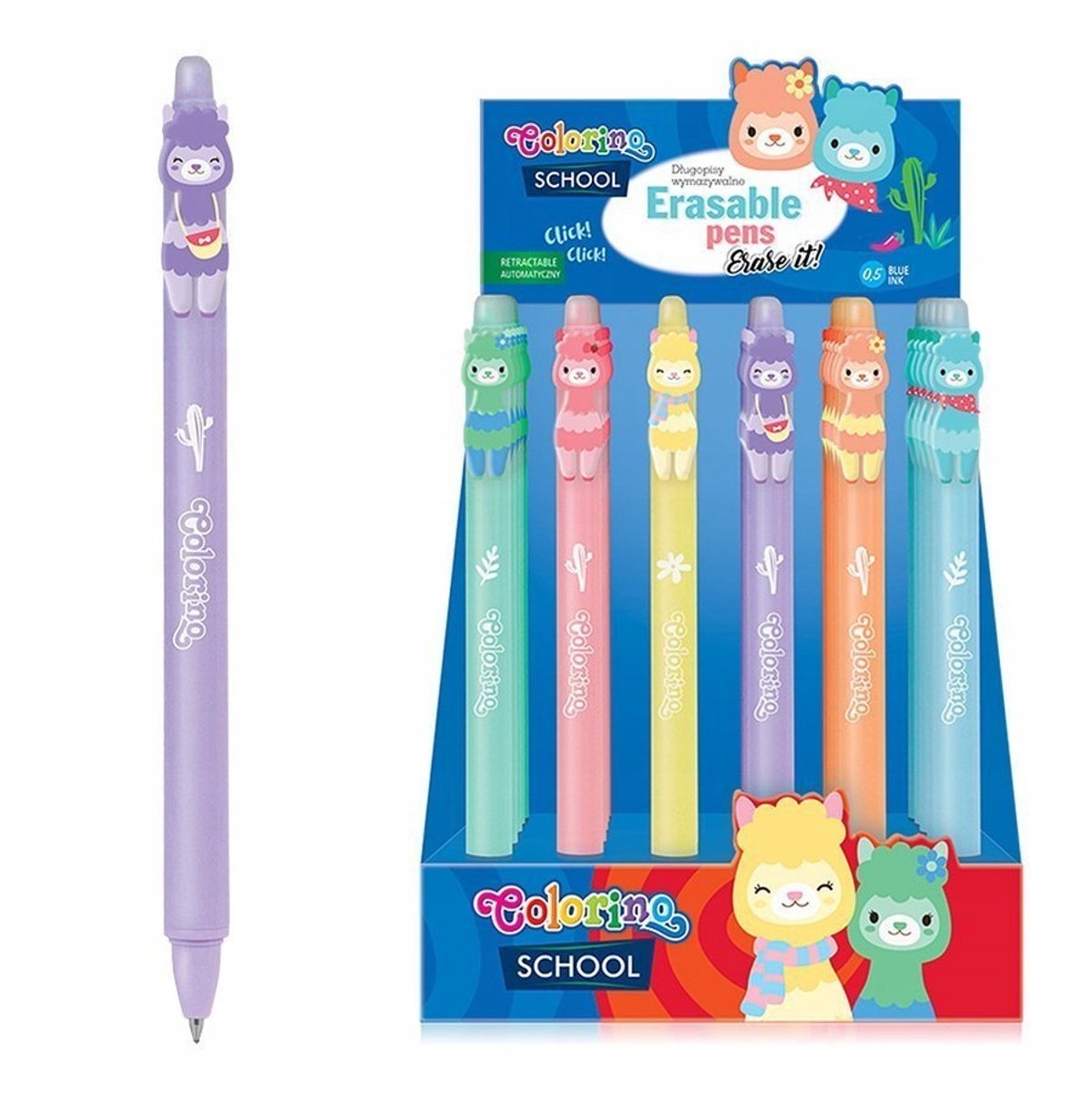 Colorino School Lama Automatische Pen - Paars, Blauwe Inkt, 0.5mm