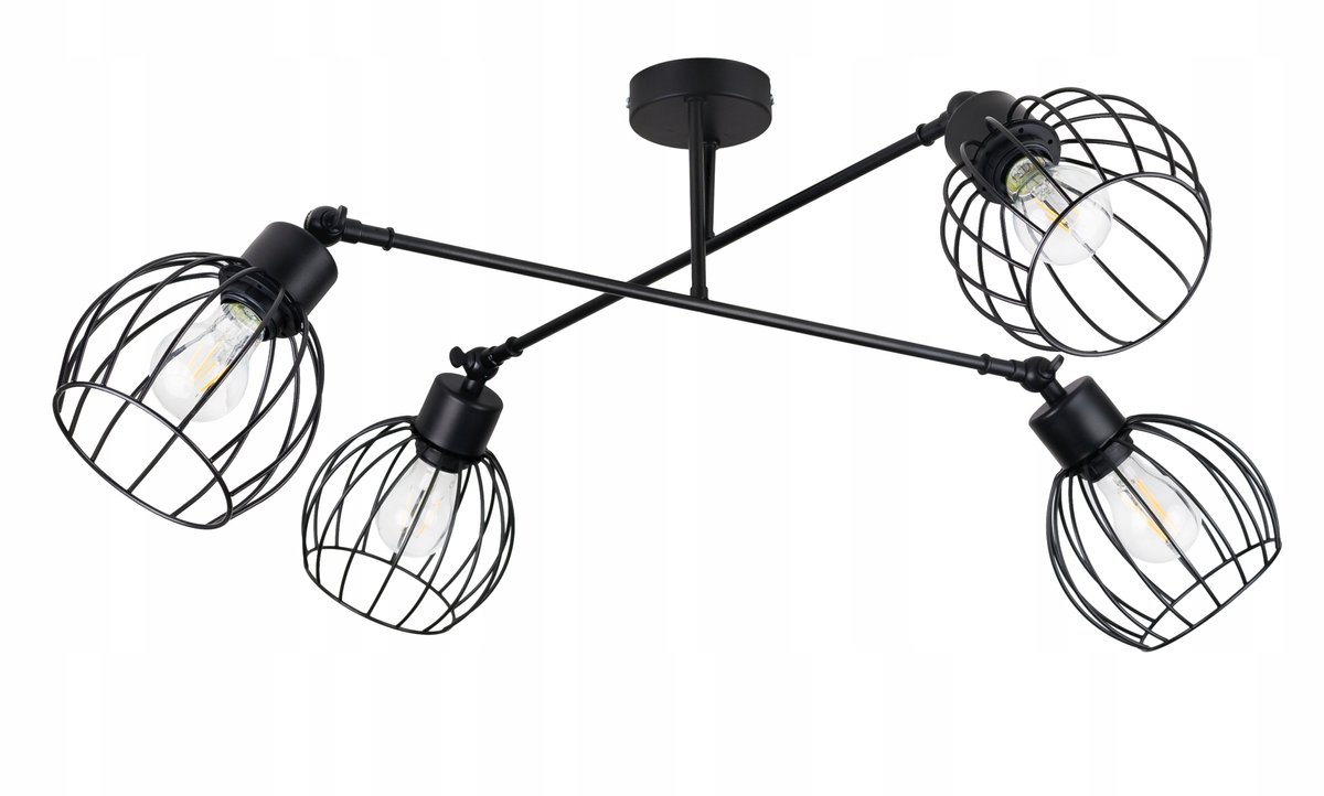 Loft Hanglamp Zwart Metaal 4xE27 Draadbol Verstelbaar