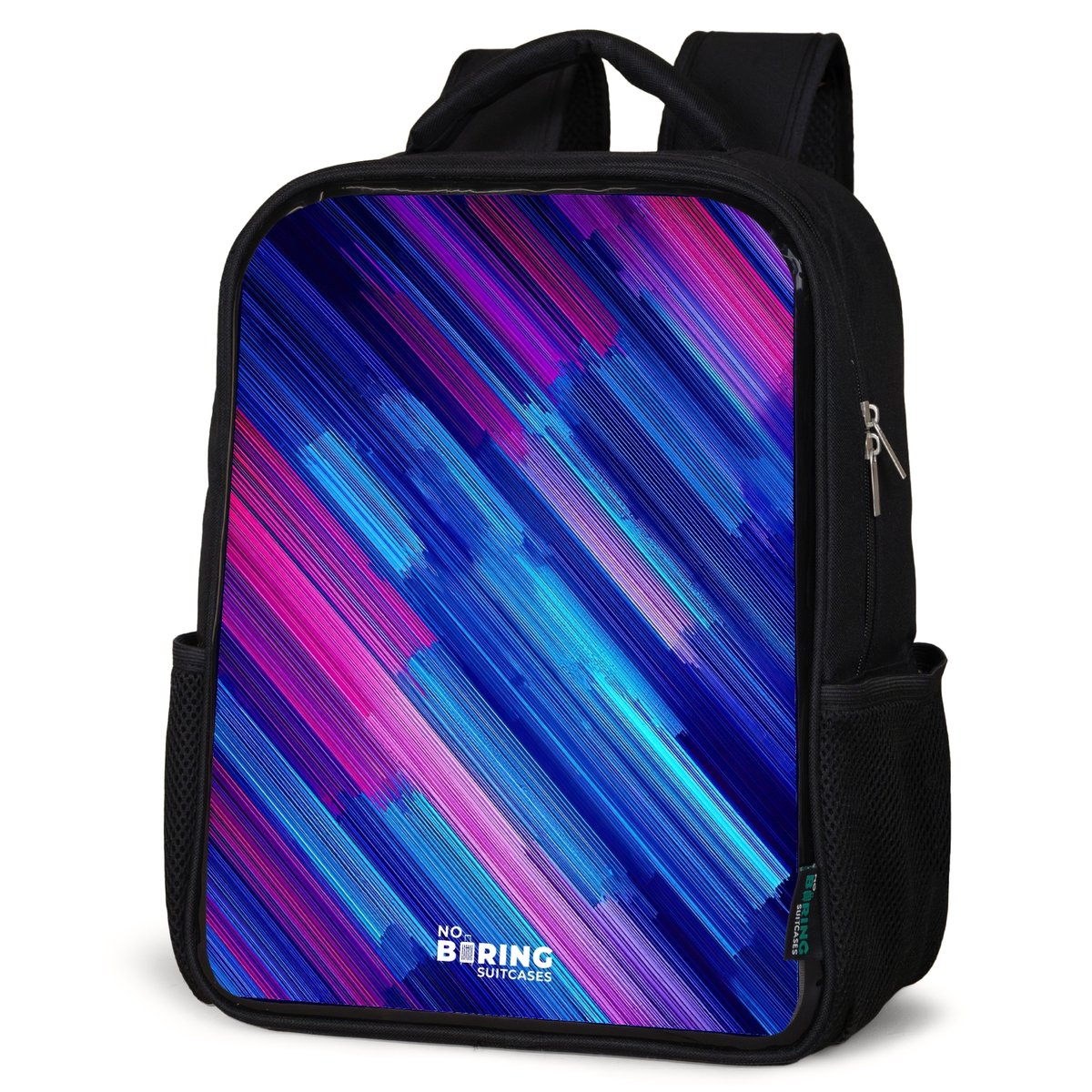 NoBoringSuitcases.com® - Rugzak zwart meisjes - Schooltas meisje - NoBoringSuitcases.com® - Rugzak zwart - Schooltas jongen & meisje - Neon - Strepen - Abstract - Blauw - Roze - Rugtas voor school - Boekentas kind - Schoolrugzak - Kinderrugzak