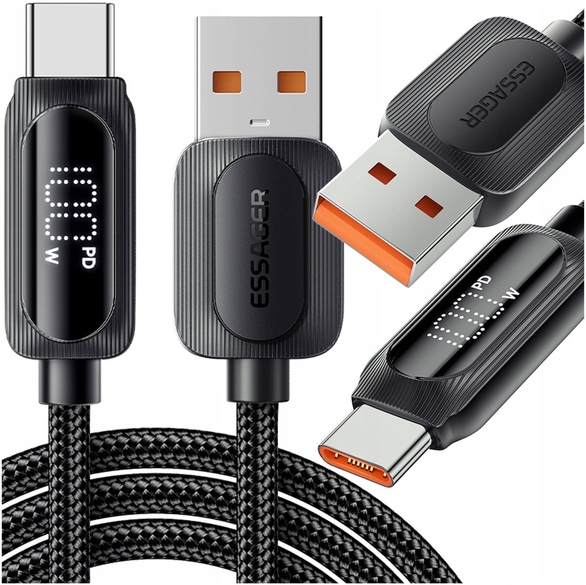 ESSAGER 100W USB-C-kabel met LED-display - 1m