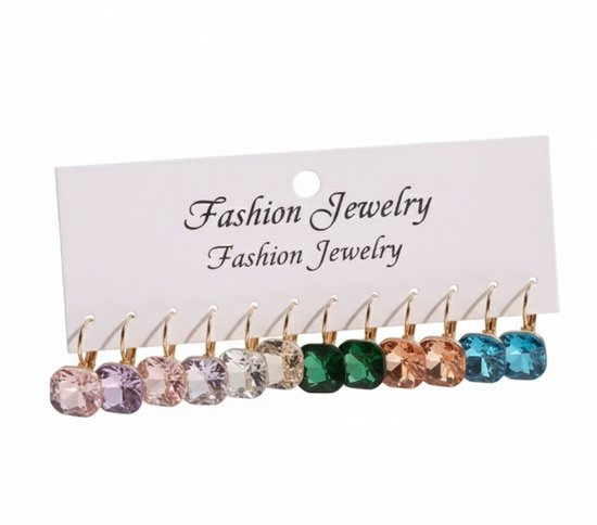 Set de boucles d'oreilles en cristal pour femme - élégantes boucles d'oreilles en forme de larme avec crochet doré - 6 paires de boucles d'oreilles en cristal de verre de couleurs variées