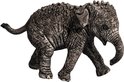 Grijze, gedetailleerde olifant met slurf omhoog.