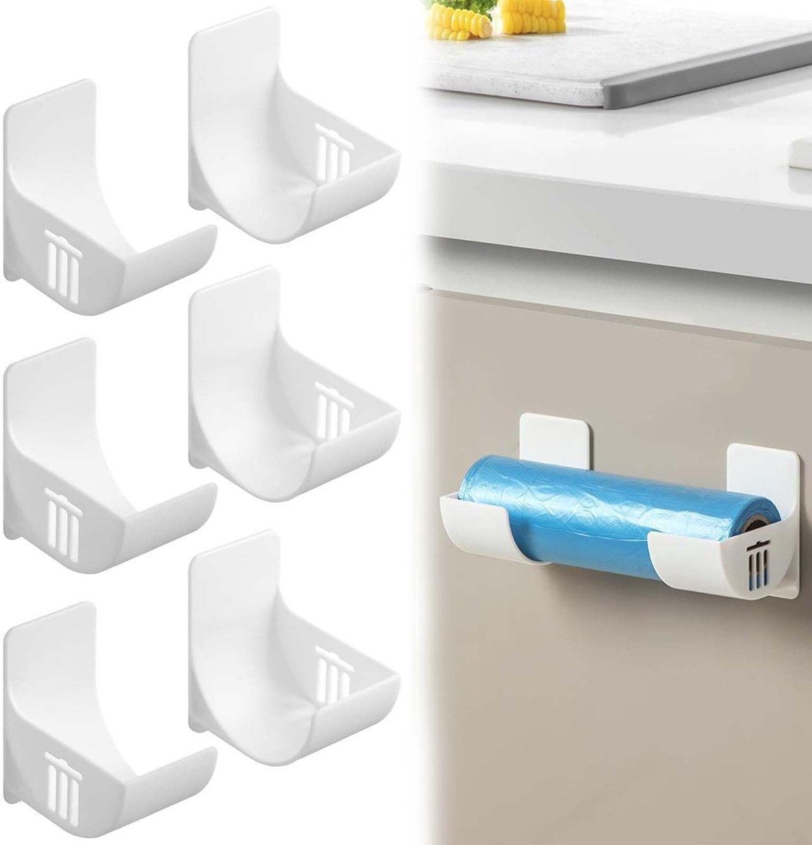 Unyqoos® Set van 6 Wandgemonteerde Vuilniszakhouders voor Efficiënte Keukenorganisatie
