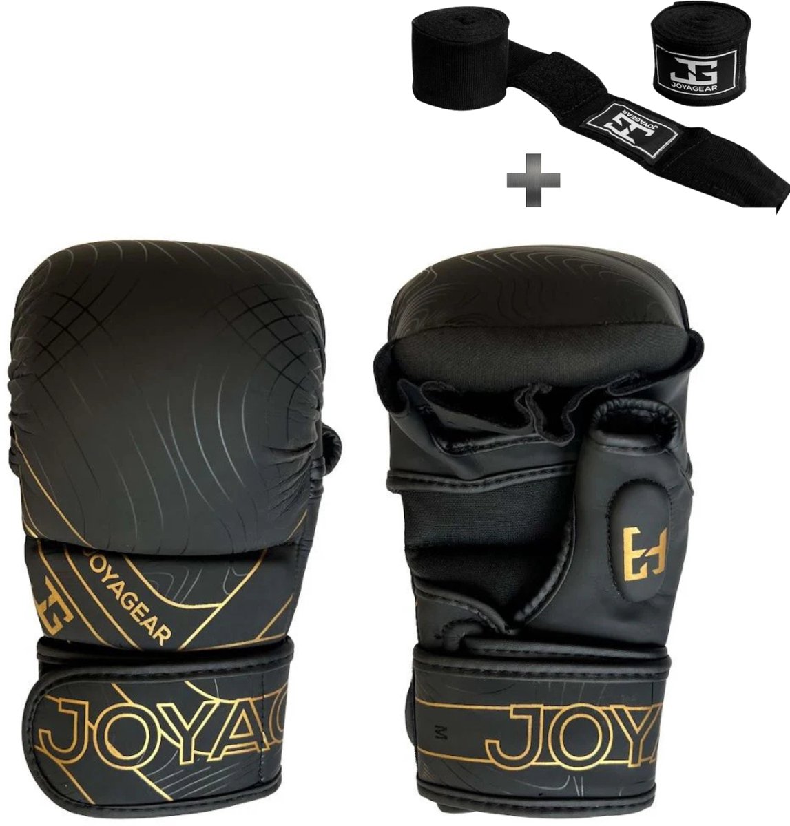 JOYA Essential MMA Sparring Handschoenen Zwart/Goud – Maat S – Kickboksen, Grappling & Training – Comfortabele Pasvorm & Dubbele Klittenbandsluiting