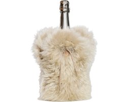 Kywie® champagnekoeler van schapenvacht – wijnkoeler - 100% natuurlijk – 0,75l – temperatuurbehoudend - geschikt voor champagne, wijn, bourgogne, waterflessen - Fluffy Stone
