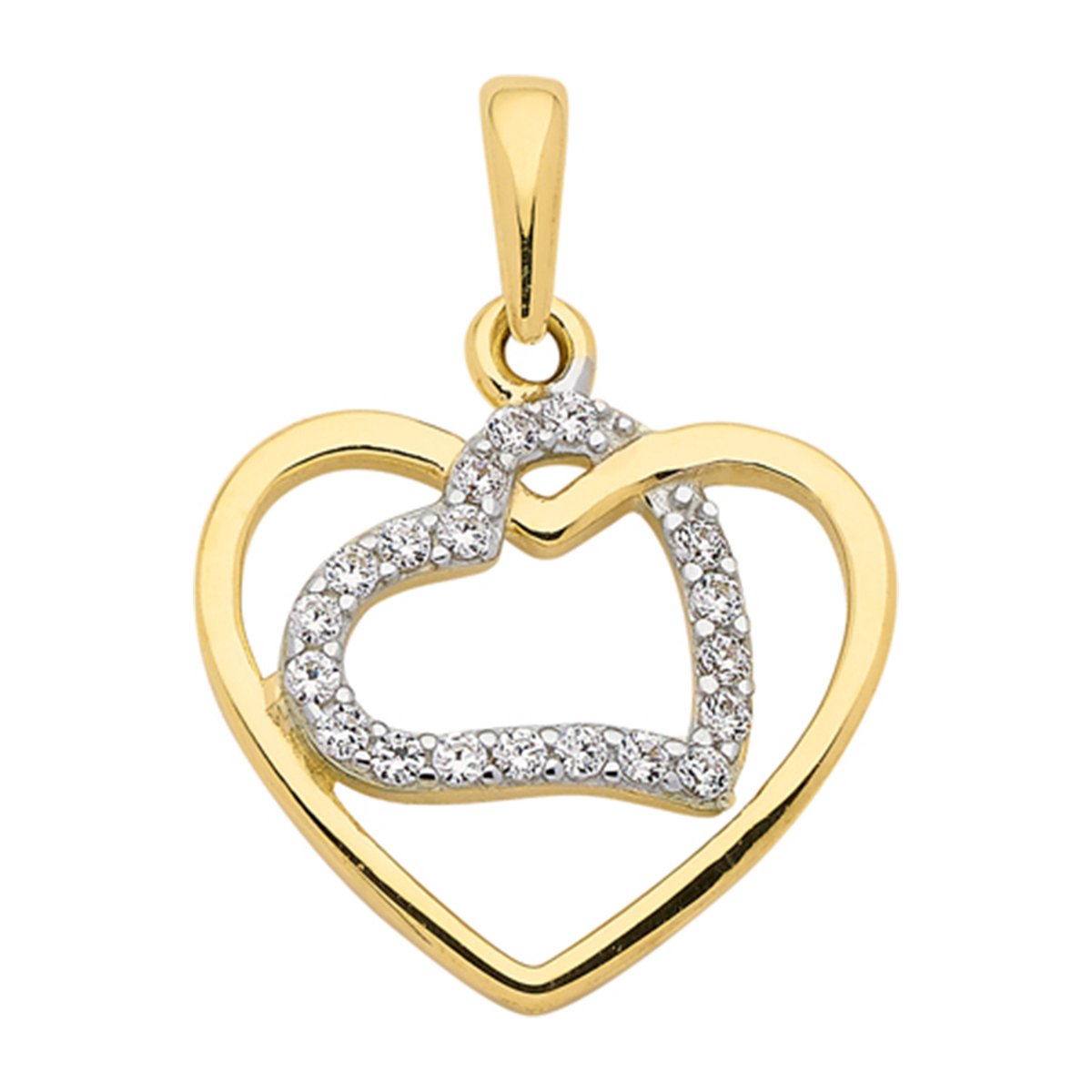 Hanger goud 333-GG-rh hart, zirkonia