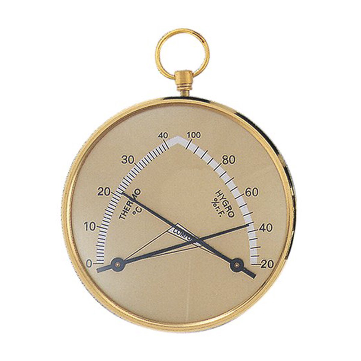 Thermo-hygrometer - GEMAAKT IN DUITSLAND - Meet temperatuur en vochtigheid - Geschikt om op te hangen - Materiaal: kunststof - Goudkleurig - Ø 85 mm - C344904