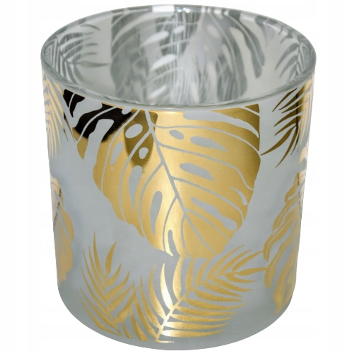 Glazen kandelaar met gouden bladeren - Middenformaat 15x15x15cm