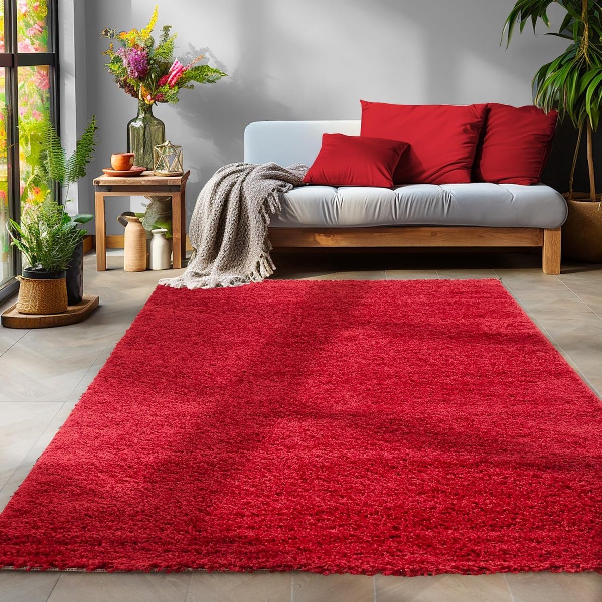 Basic Shaggy vloerkleed Rood Hoogpolig- 120x170 CM