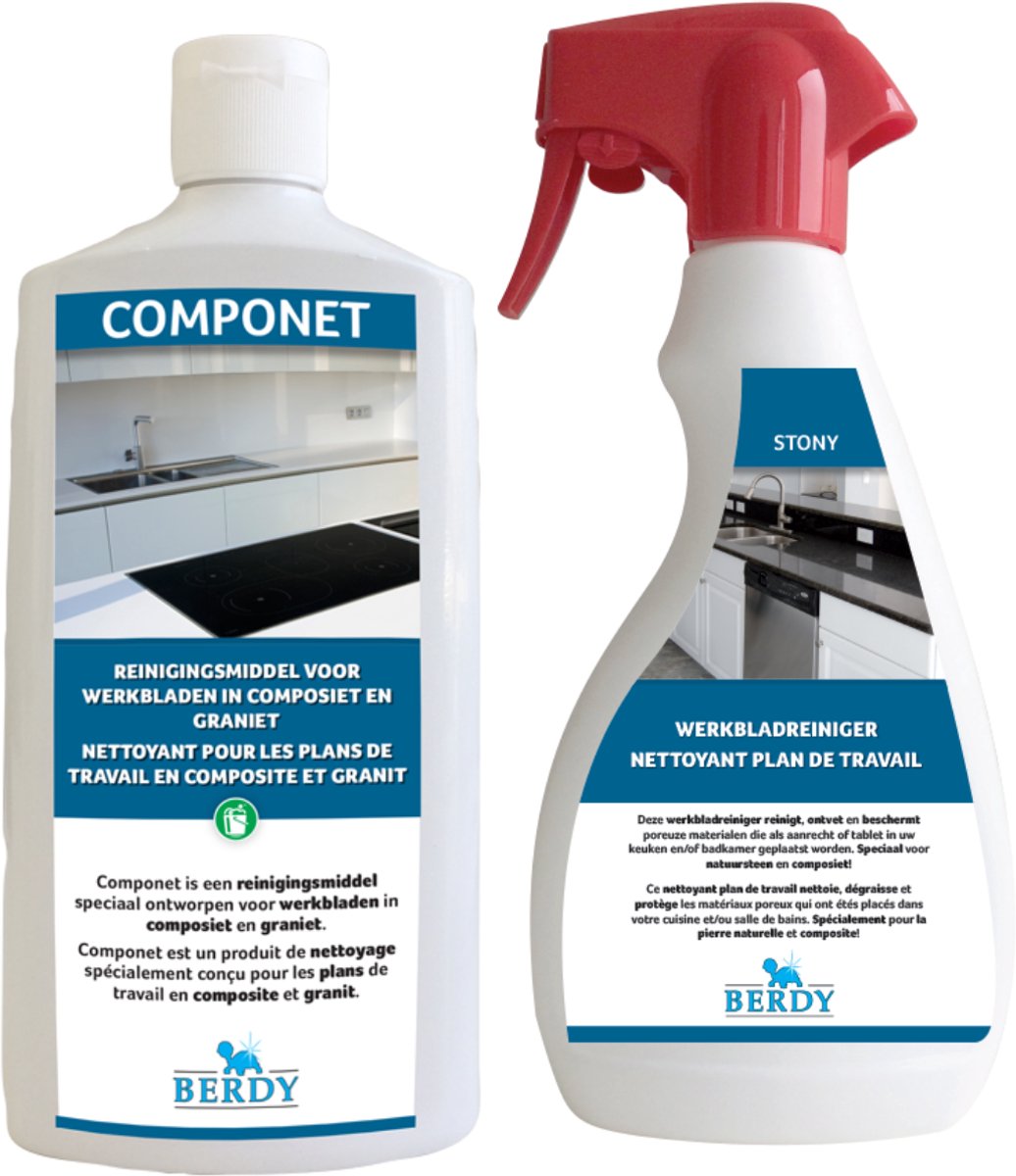 Onderhoudsset - Werkbladen in natuursteen en composiet - Componet 300ml en Stony 500ml - Berdy