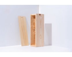 Houten wijnkist 1-vaks met gratis houtwol – Luxe cadeauverpakking voor 1 fles wijn