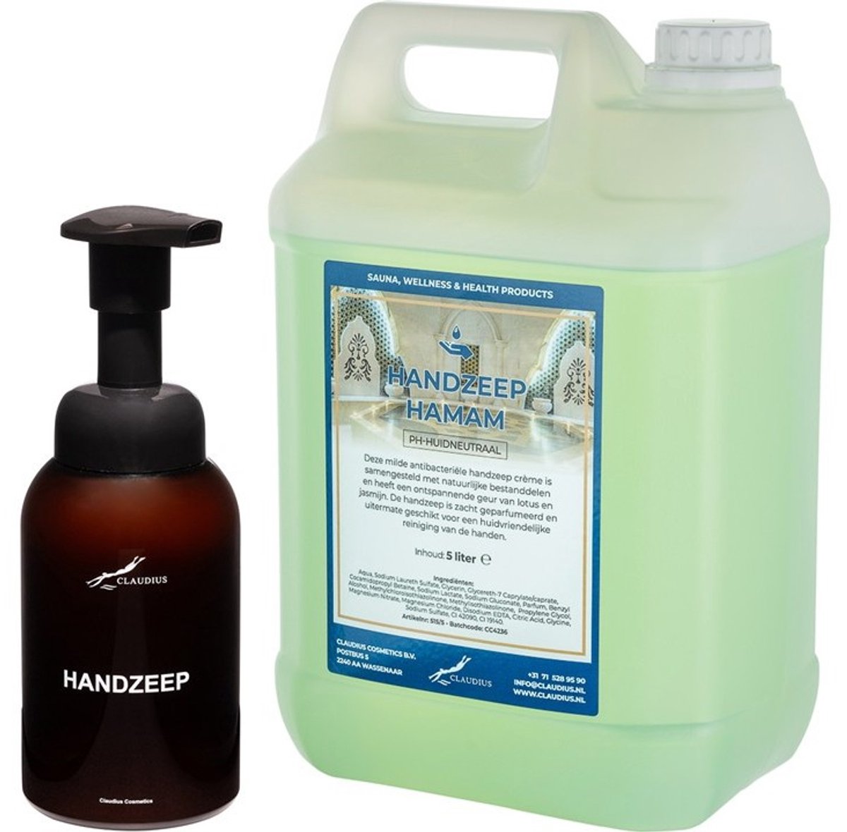 Zeepdispenser 300 ml amber bruin hervulbaar + 5 liter Handzeep Hamam navulling
