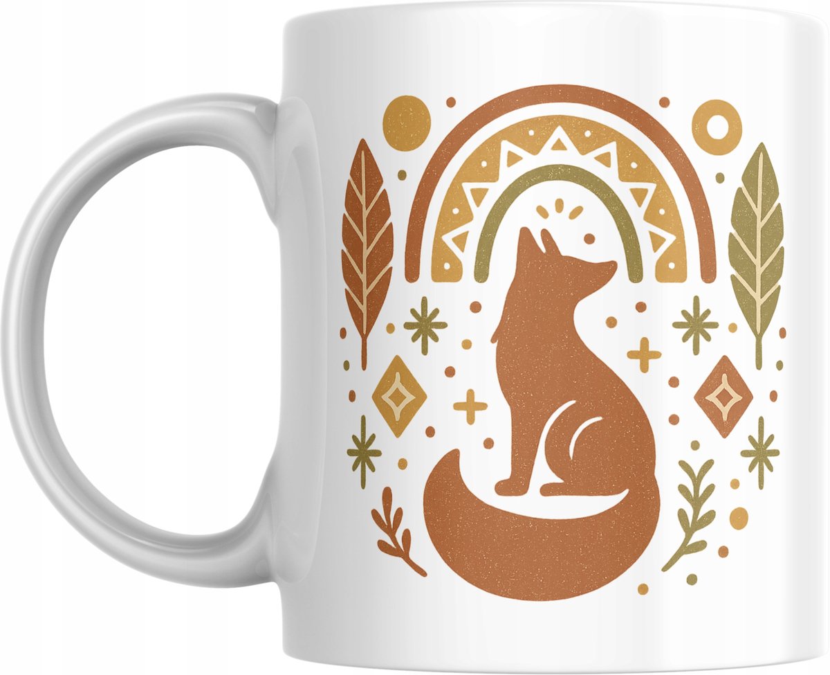 Unieke Boho Mok met Vos - 330ml Keramiek - Perfect Cadeau