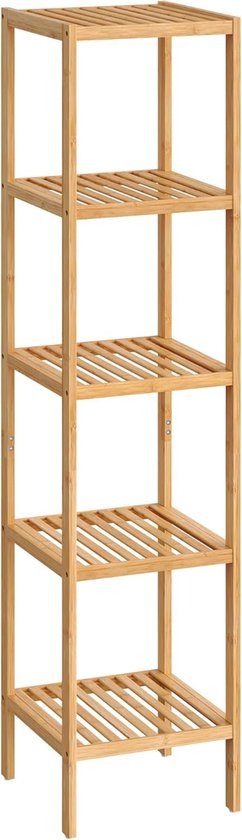 Support mural de salle de bain sur pied avec 5 tablettes - Support de rangement étroit - 146 cm de hauteur, 33 cm de largeur - Bambou