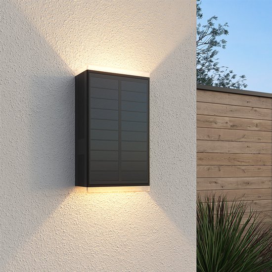HOFTRONIC - Jovi Solar Wandlamp LED - Up & Down Light - Zonne-energie - 2700K - IP65 - Zwart - Solar buitenlamp - incl. Schemerschakelaar