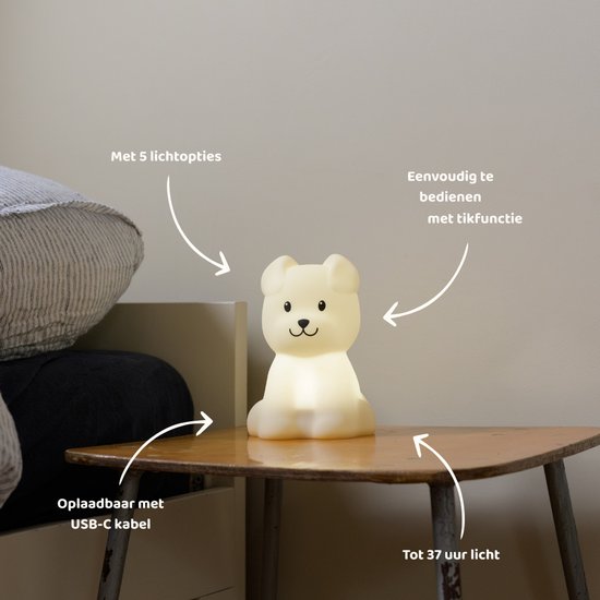 Babiem® Bibi - Nachtlampje - Nachtlamp Kinderen - Nachtlampjes Baby - Babykamer - Touch Dimbaar - 5 Standen - Oplaadbaar - Hond van Babiem — afbeelding 2