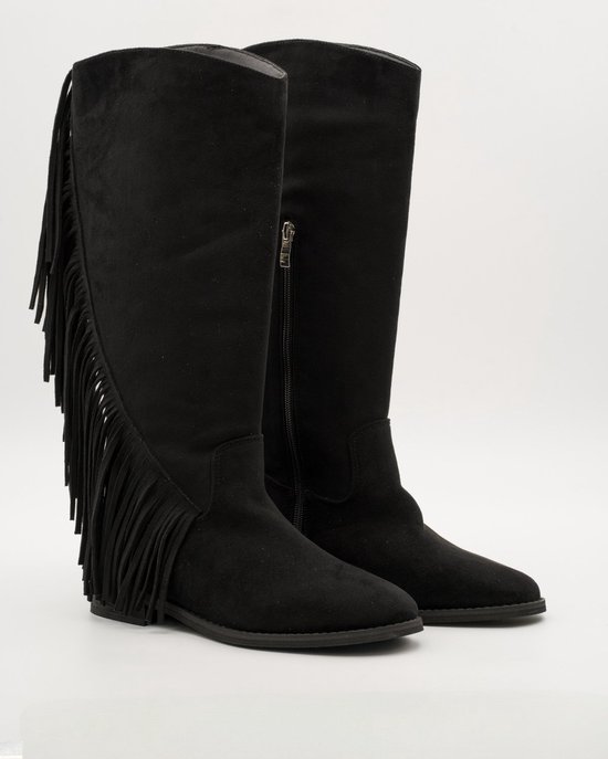 Dames Cowboylaarzen - Zwart - Suedine - Maat 38
