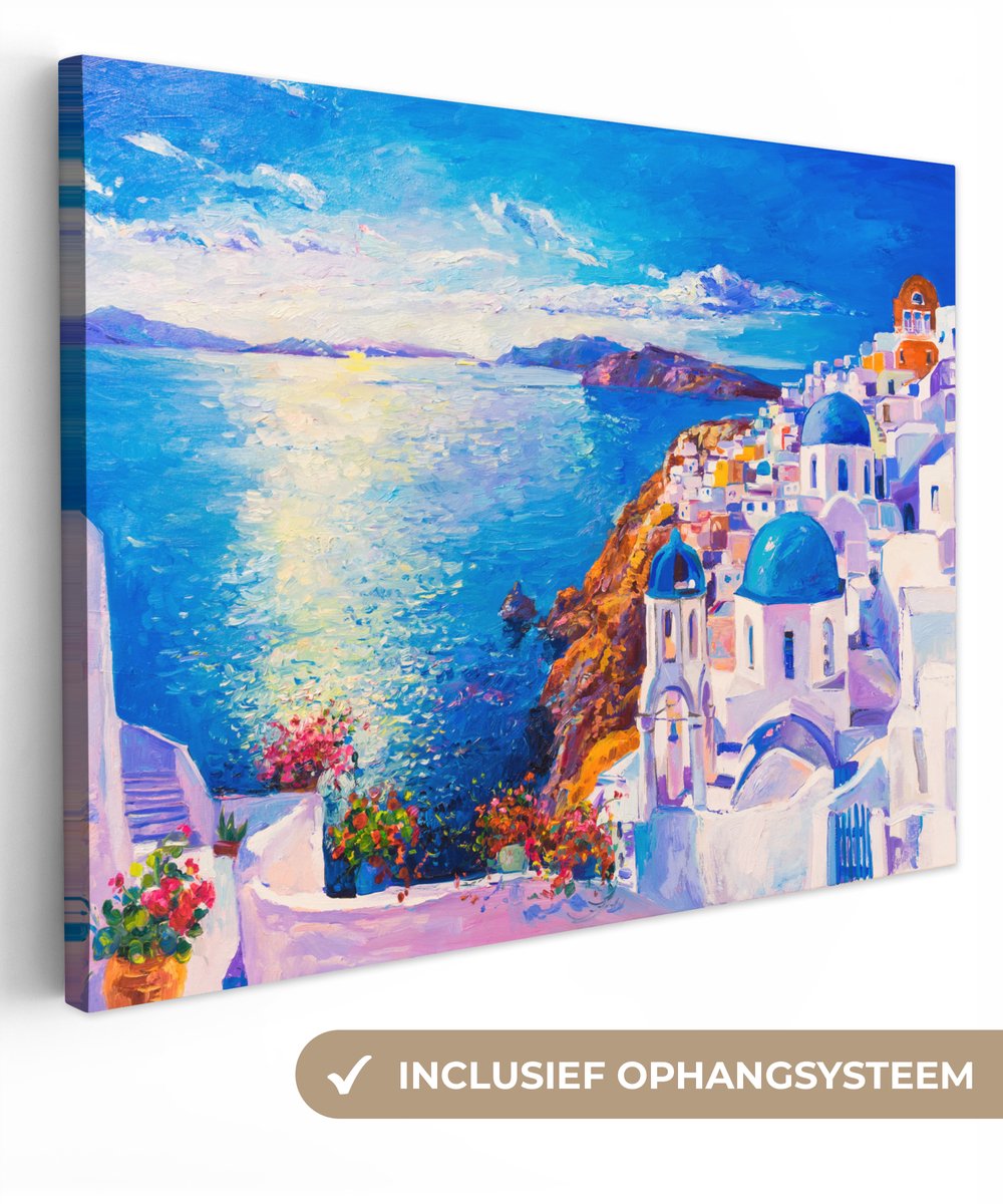 Canvas - Schilderij - Olieverf - Griekenland - Water - 160x120 cm - Woondecoratie - Schilderijen op canvas