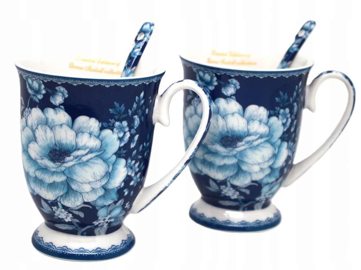 Set van 2 Porseleinen Mokken met Lepels - Romantische Rozen - 300ml