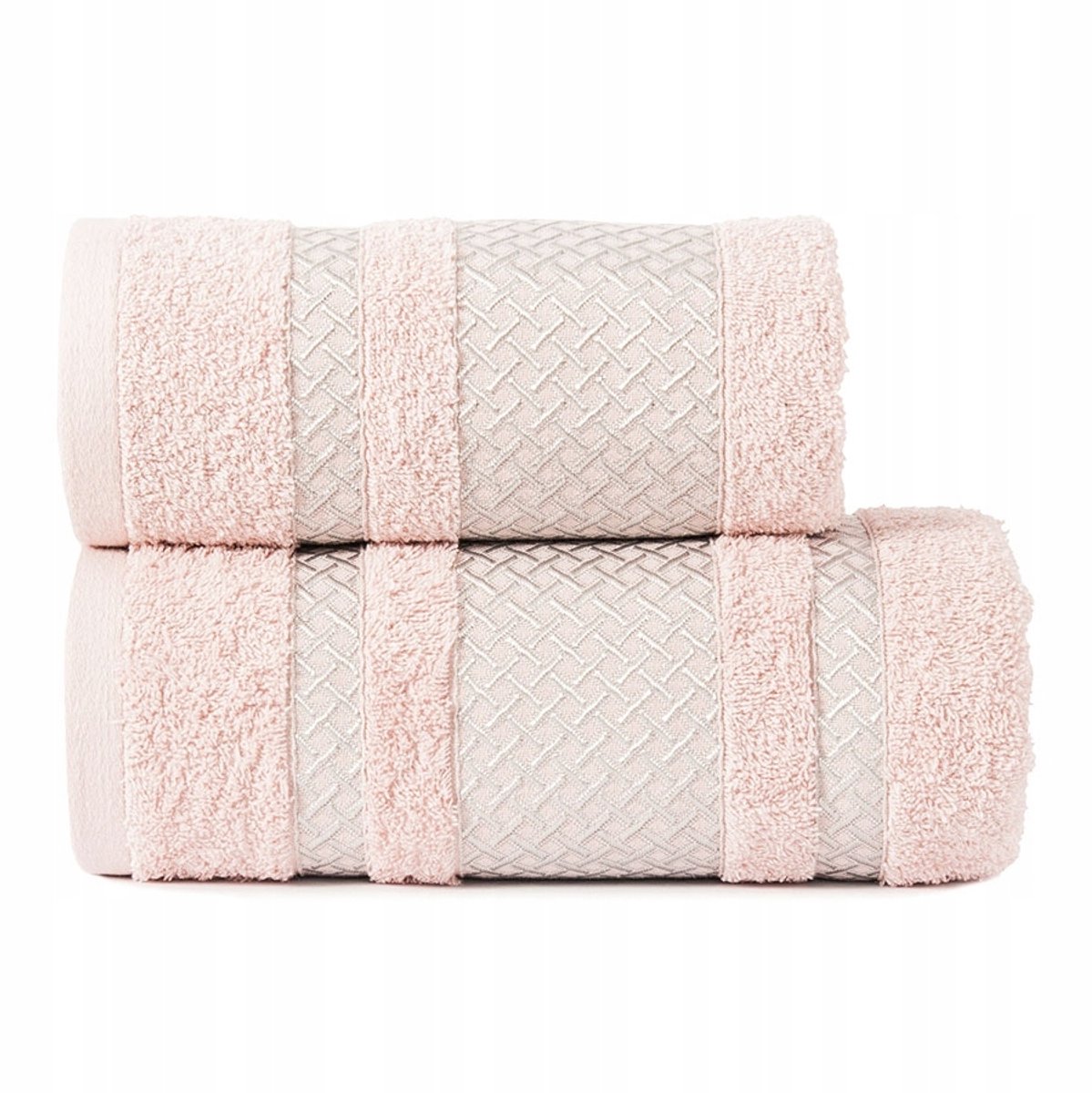 Roze badstof handdoek met zilveren boord 50x90 cm - dik en zacht