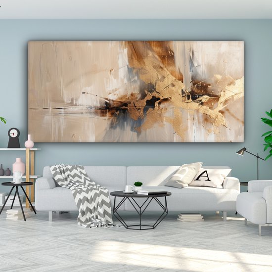 Tableau sur toile 200x100 cm - Décoration murale Moderne - Marron - Abstrait - Beige - Décoration murale salon - Décoration chambre - Accessoires chambre - Peintures sur toile