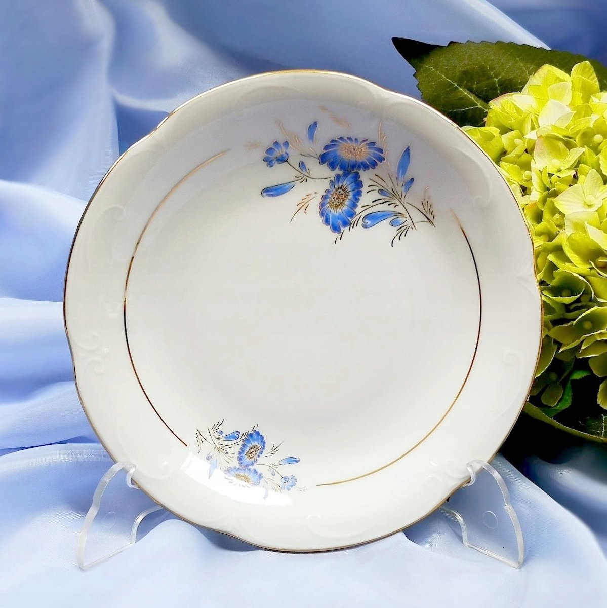 Kameliia Porseleinen Bordjes 17cm - 12 Stuks - Blauwe Margriet Decoratie