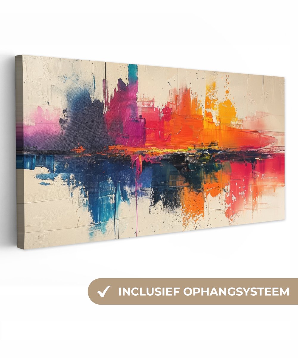 Canvas schilderij 160x80 cm - Wanddecoratie Modern - Verf - Kunst - Kleurrijk - Muurdecoratie woonkamer - Kamer decoratie modern - Abstracte schilderijen