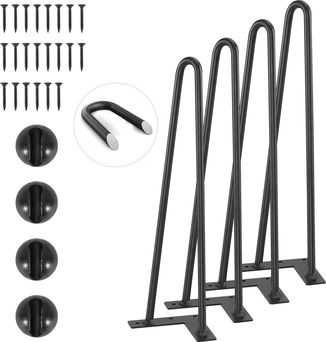 Vevor Set Van 4 Tafelpoten Haarspeldpoten 406 Mm Hoog 110x110 Mm Montageplaat Koolstofstaal Gepoedercoat Haarspeldpoten 227 Kg Draagvermogen Ideaal voor Keukentafels Woonkamer Consoles Studiotafels Zwart