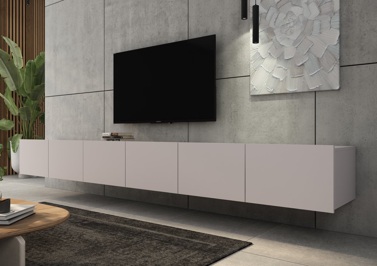 Promeubels - Tv meubel Cosenza - Beige - 300cm (2x 150cm) - Tv kast - Hangend of staand