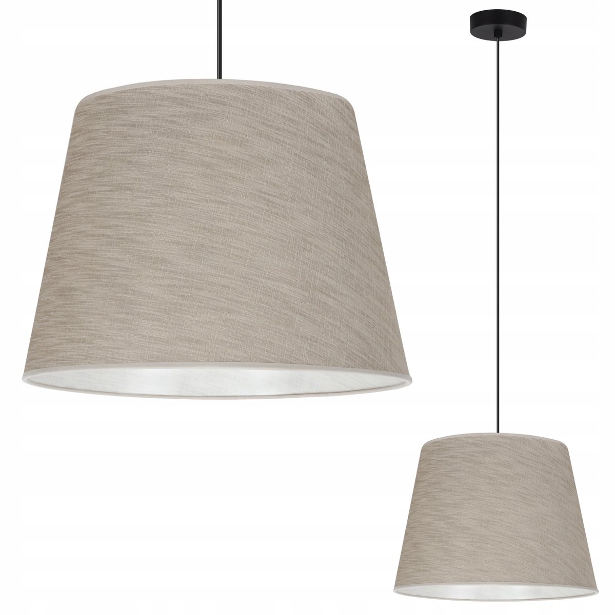 Hanglamp met beige linnen kap, kegelvorm, 38cm