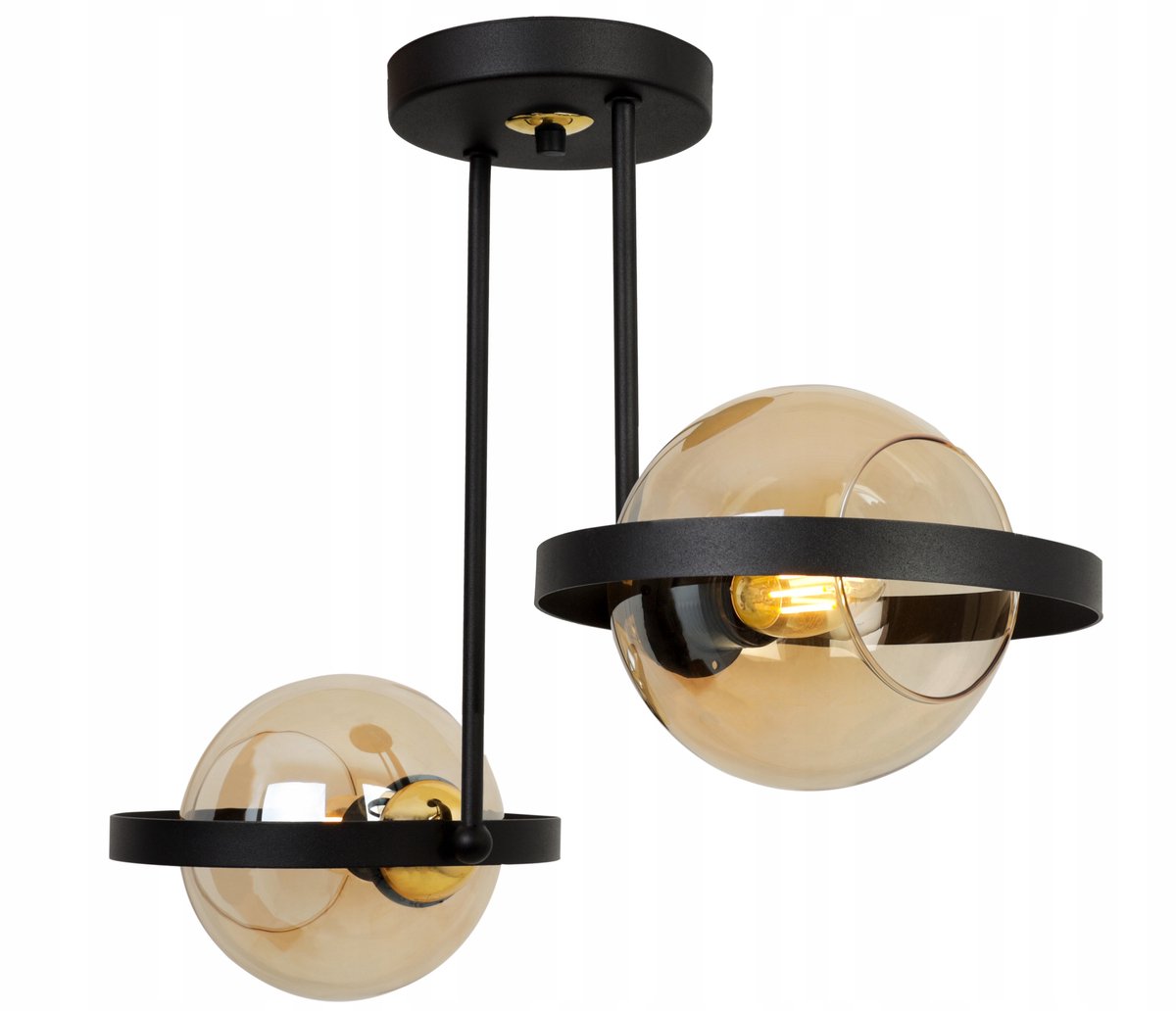 Hanglamp Ring Haga met Glazen Bollen - Miodowy - Zwart/Goud/Chrom