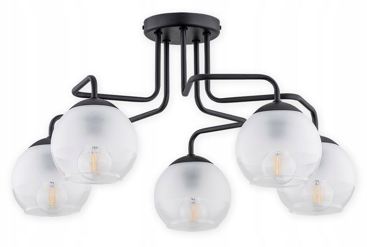 Segre 5-lichts hanglamp - matzwart - matglas wit & helder