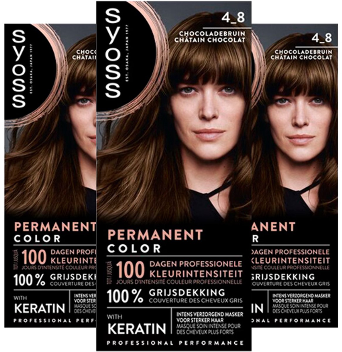 3x Syoss Permanent Coloration 4-8 Chocoladebruin