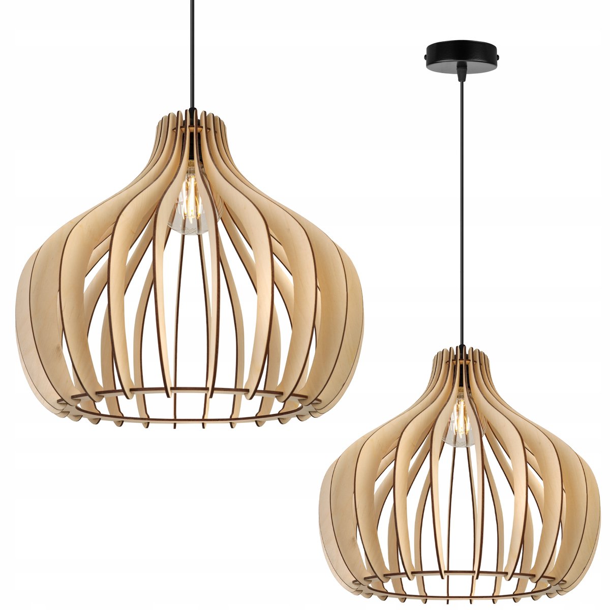 Luxe Houten Hanglamp TIMBER - Modern Boho LED - Zwart/Hout