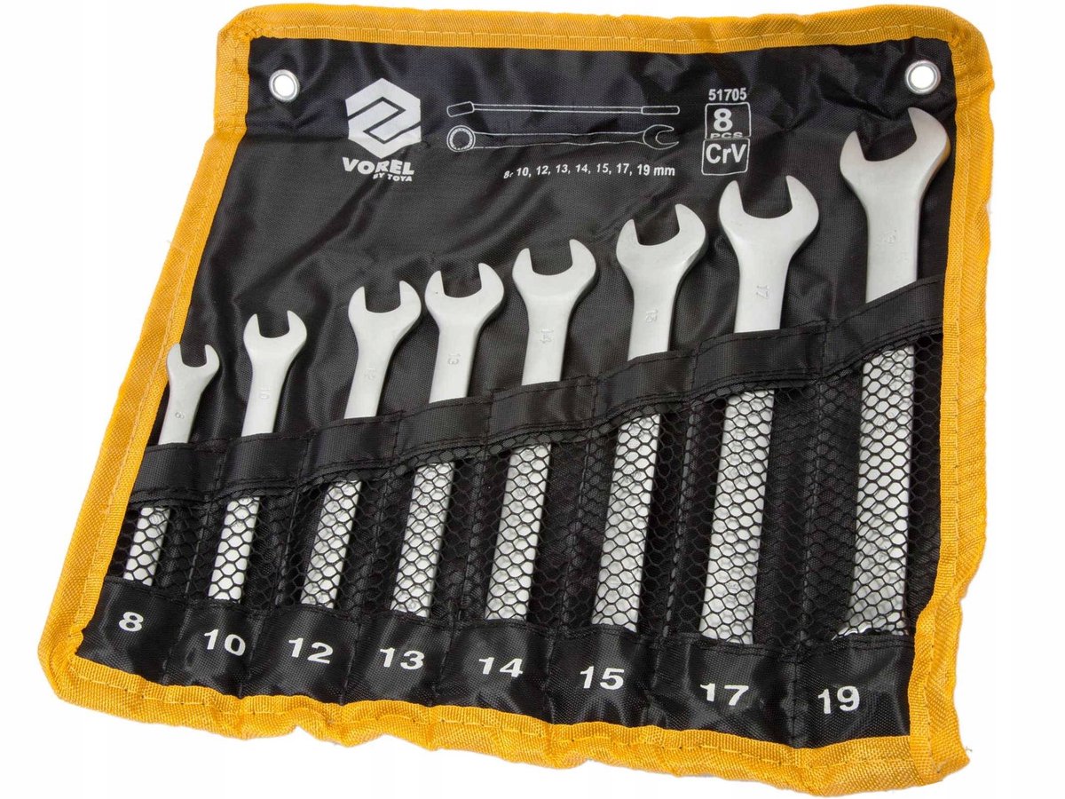 Vorel - Platte Ringsteeksleutelset - 8-delig - Chroom-Vanadium - Met Etui