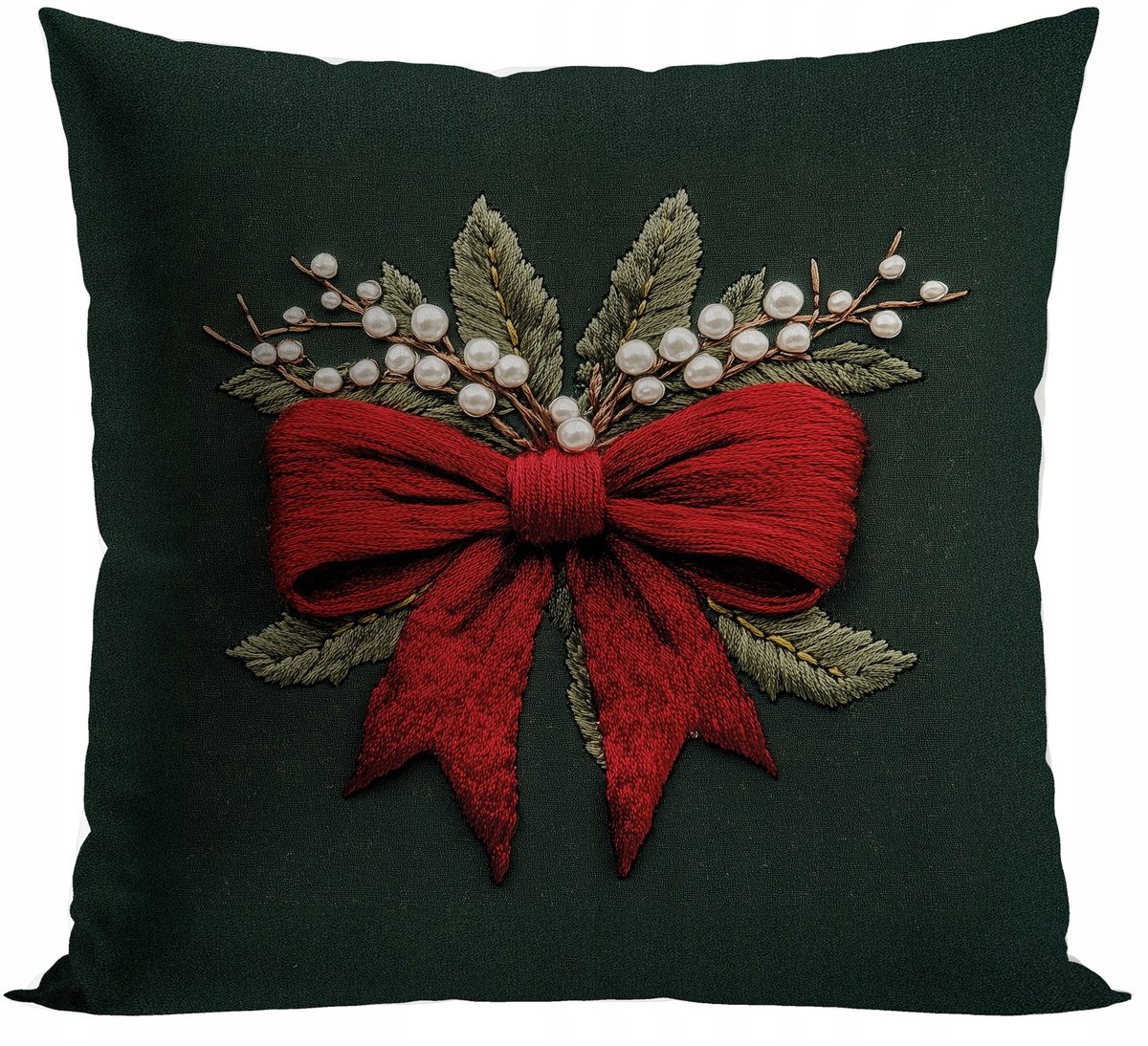 Decoratieve Kussensloop 40x40cm - Strik met Borduur-effect - Kerst