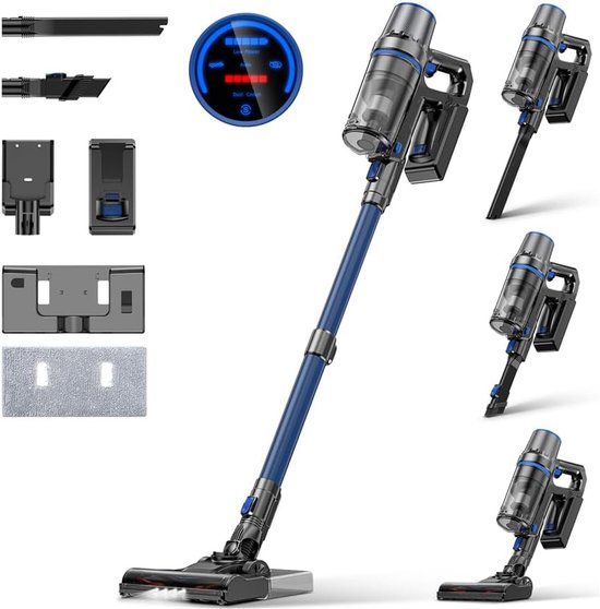 Aspirateur sans fil Olvy en acier - Avec fonction balai - 5 niveaux d'aspiration - Cleaner - Sans fil - Sans sac - À piles - 350 W - 35 kPa - Dustbuster