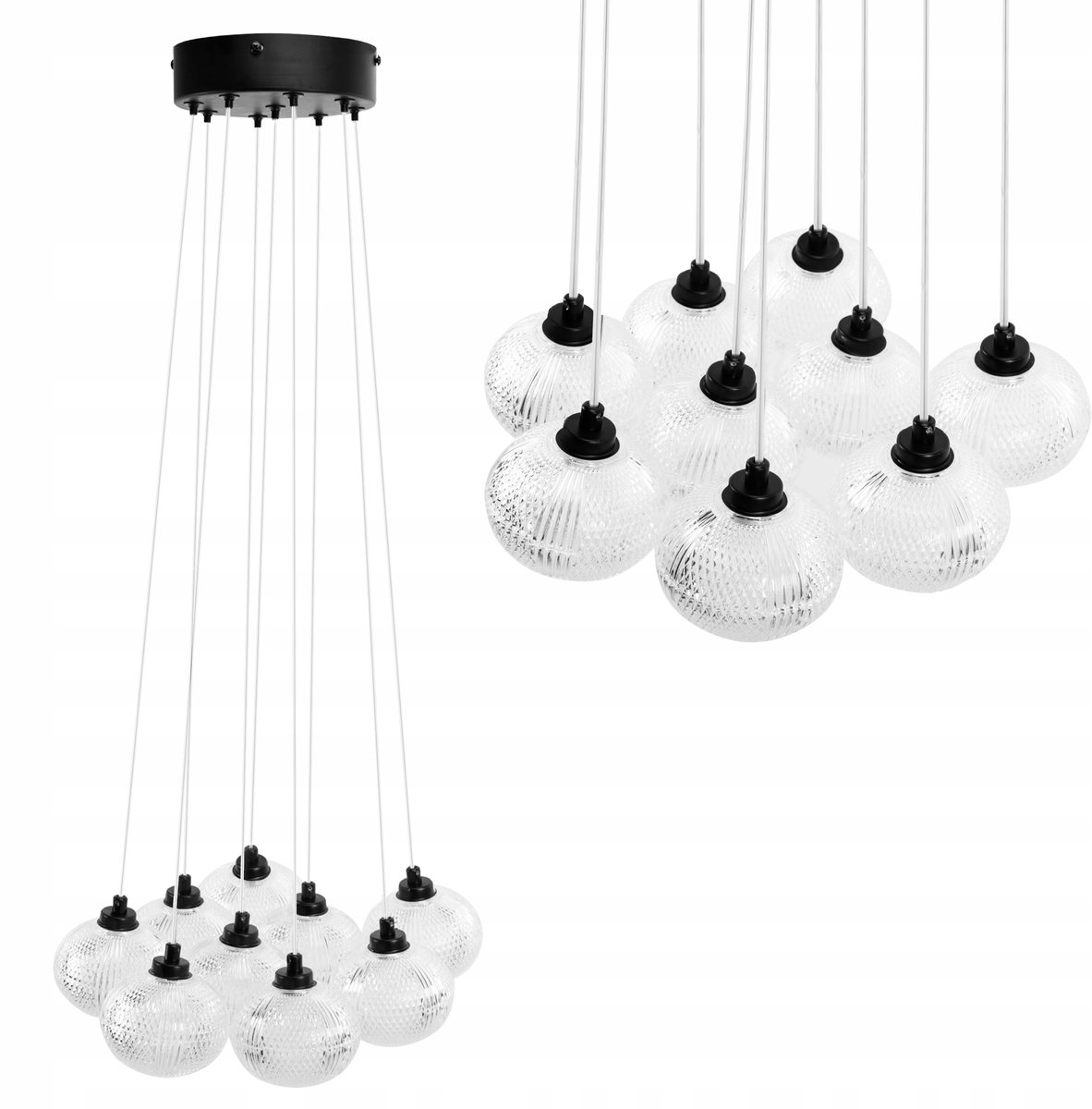 Zwarte Hanglamp met Kristallen Kappen, 9xG9, voor Woonkamer & Eetkamer
