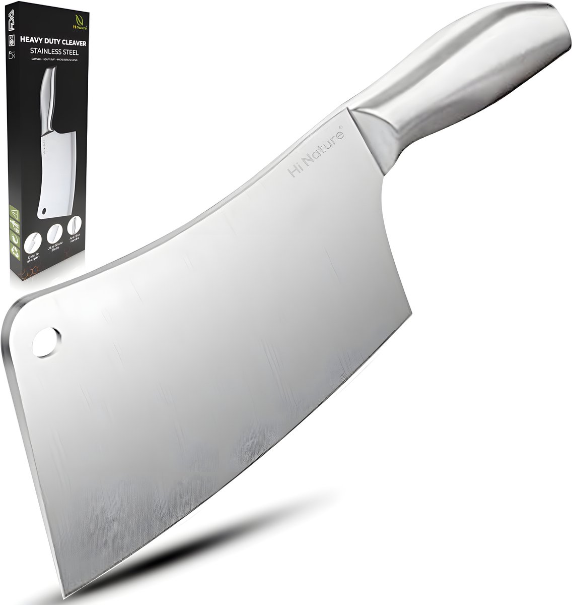 HI NATURE™ Hakmessen RVS | Chopping Hakmes, Hakbijl, Koksmes, Vleesmes, Slagersmes| Heavy Duty Keukenbijl Vaatwasserbestendig - 29cm - Zilver