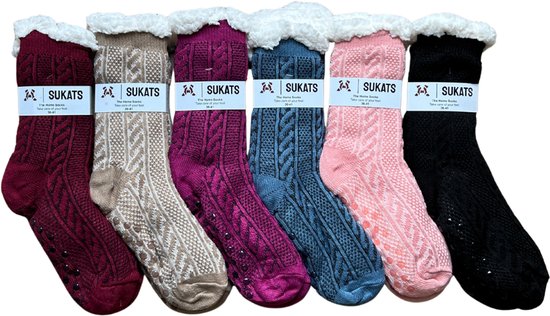 BLACK FRIDAY - Sukats® Huissokken - Homesocks - 6 Paar - Maat 36-41 - Dames Huissokken - Antislip Sokken - Fluffy Sokken - Slofsokken - Variant 1 - Meerdere Maten en Varianten - Verwarmde Sokken
