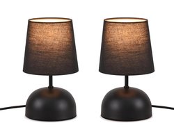 Glitzerlife Set van 2 - Tafellampen - Ø 14 cm - E14-fitting – Landelijk Design – Nachtkastlampen met Zwarte Stoffen Kap