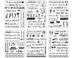 5 stuks set Rub On Stickers - spreuken decoratie voor verjaardag - keraflott - bruiloft - familie - Rub On folie voor meubels - glas - hout - fotoalbum - doe-het-zelf decoratie - esthetische stickers