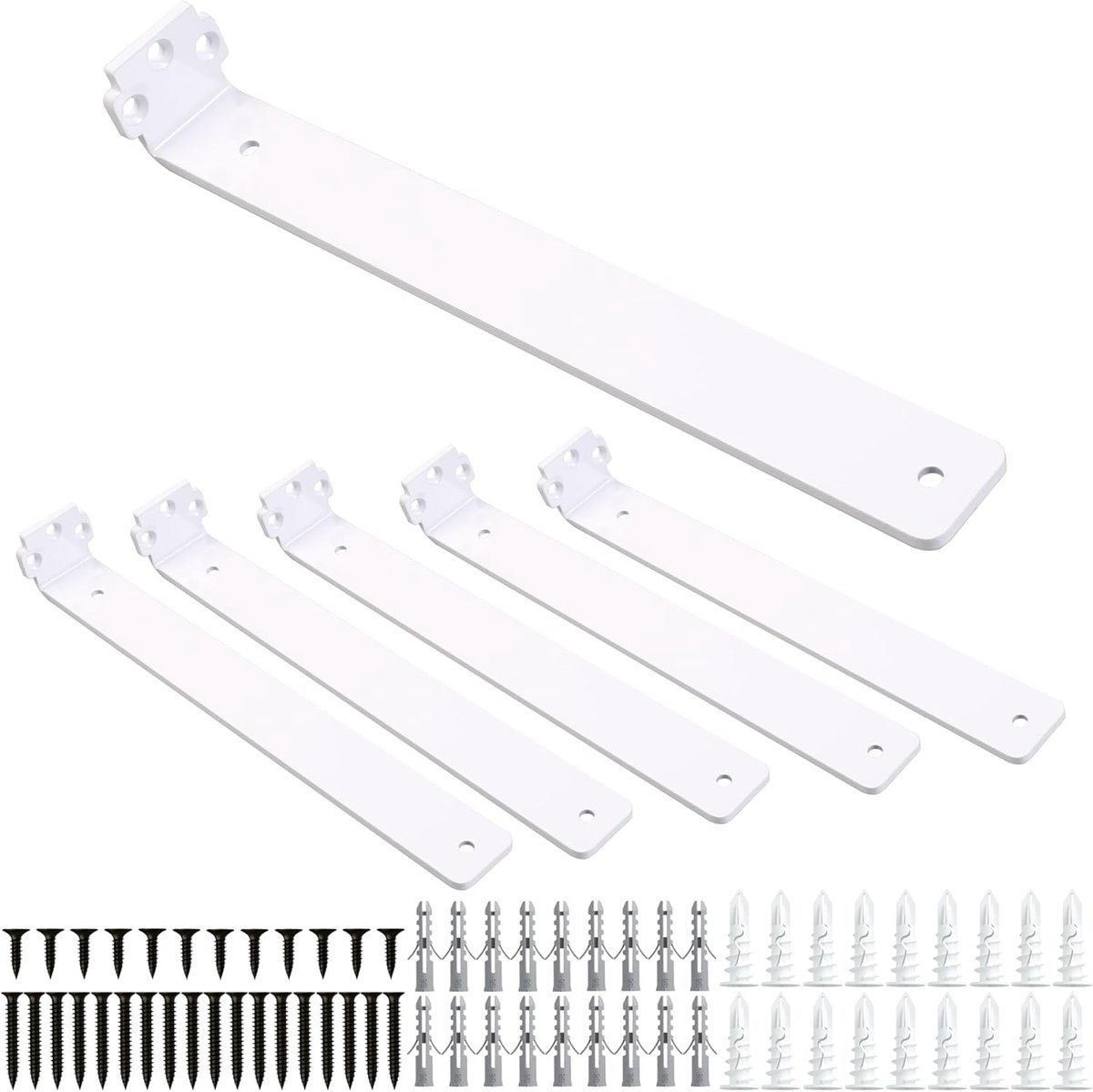 6 Pcs Floating Shelf Brackets - 12" Heavy Duty Shelf Brackets Wall Mounted - 5mm Thick Scaffolding Shelf Bracket - Wit Coated Metal L Bracket Support Wall Hanging - 75kg Load Capacity en Duurzaam Ontwerp