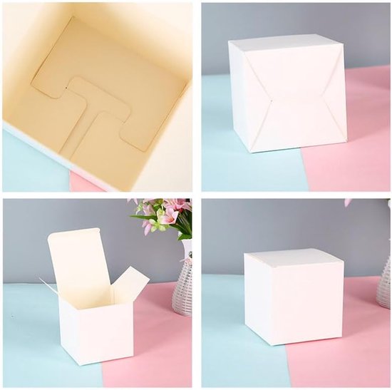 Geschenkdozen, kraftpapier, wit, kartonnen dozen met deksel, vierkant, 15 x 15 x 15 cm, ideaal voor geschenken, feesten, verjaardagen, bruiloften, herbruikbaar
