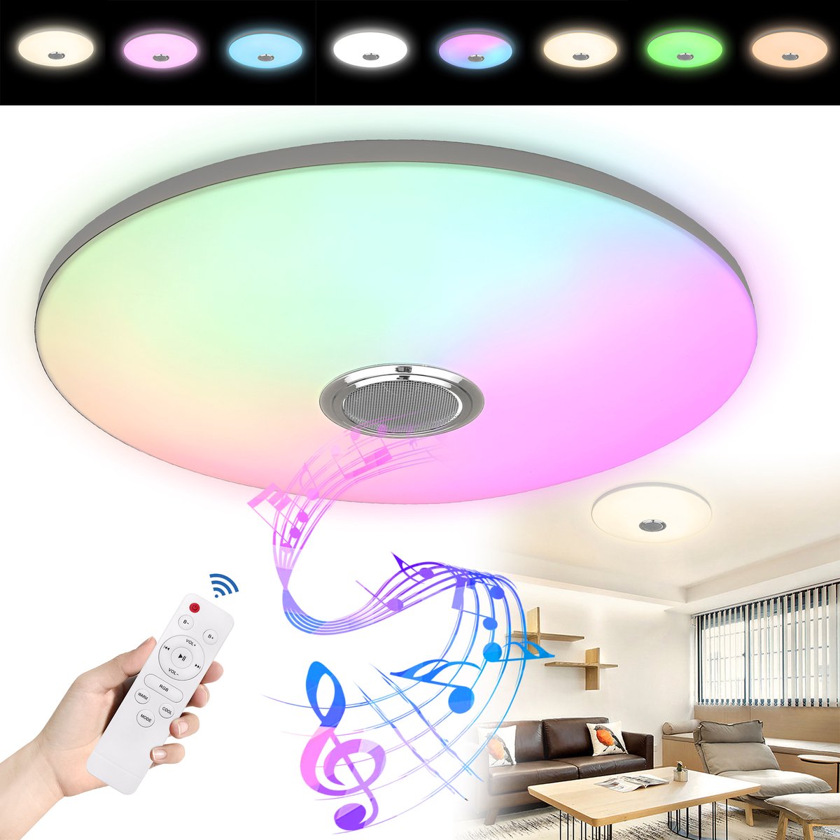 Ultraflache LED RGB Plafondlamp Dimmbaar Met Bluetooth Luidspreker Afstandsbediening Ronde Plafondlamp Met Muziekafspeling Woonkamerlamp Slaapkamerlamp - 60W - Ø37cm