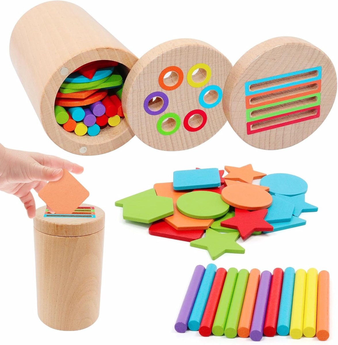 Montessori speelgoed vanaf 1 jaar, 2-in-1 houten Montessori speelgoed vanaf 1 2 3 jaar, houten sorteer- en stapelspeelgoed, peuterspeelgoed, sensorisch speelgoed, baby, motoriekspeelgoed