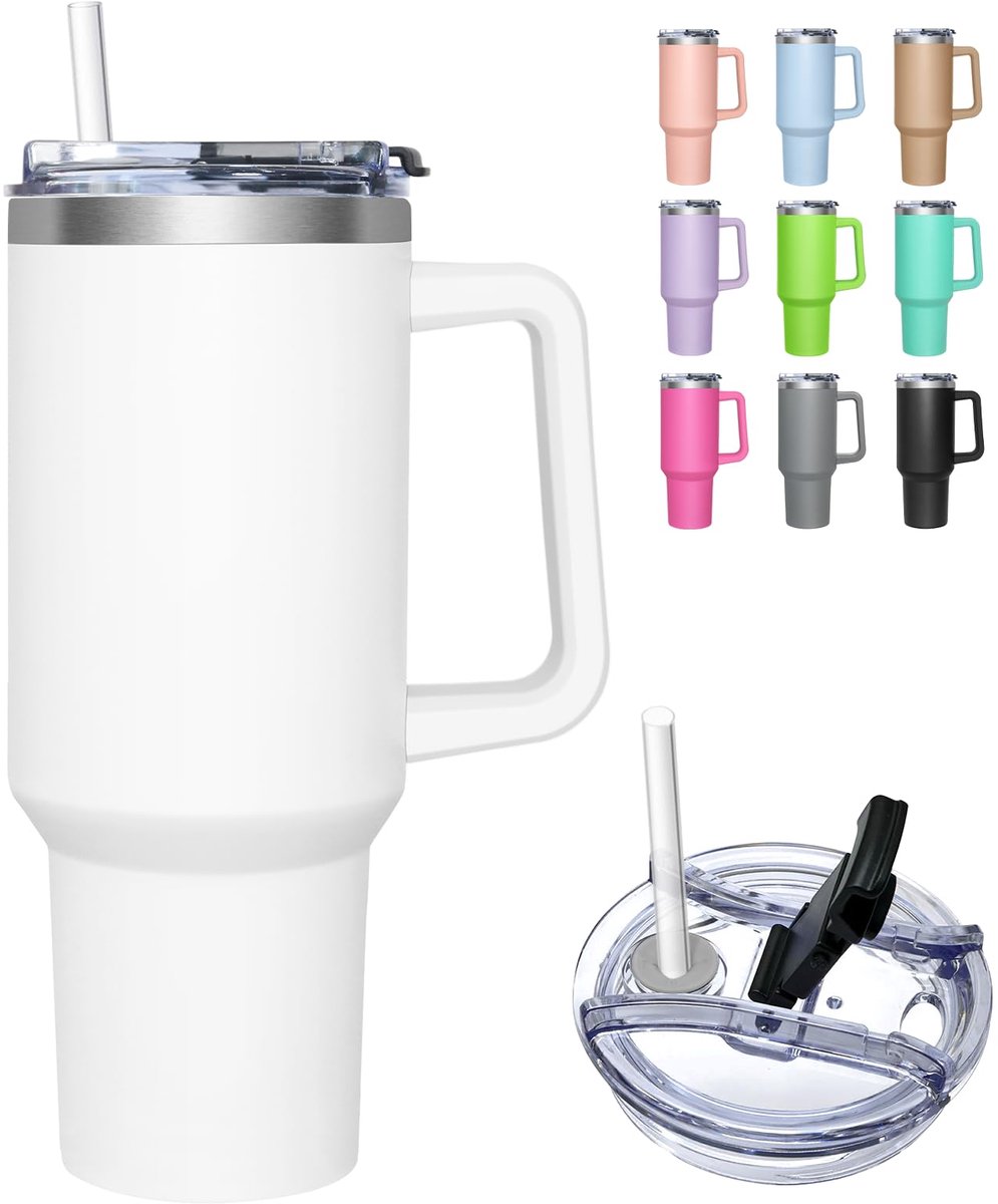 Ibenzoa® Dubbel geïsoleerde thermobeker met handvat en multifunctioneel deksel 1180 ml