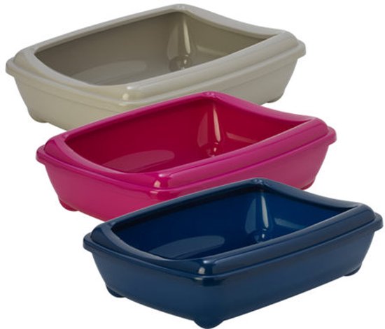Moderna kittenbak in warm grijs: open bak van 42 cm met lage instap en afneembare rand
