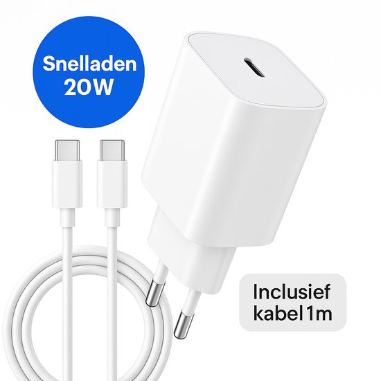 Xtronic – 20W USB-C Snellader – Geschikt voor iPhone 17/16/15/14 en iPad – 1 Meter USB-C naar USB-C Oplaadstekker – Ook voor alle Type-C toestellen